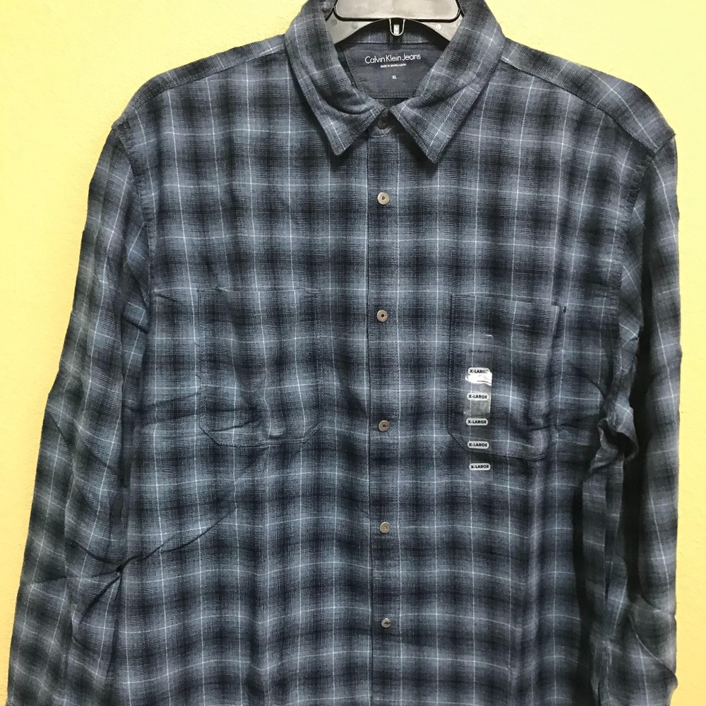 Calvin Klein Men's Long Sleeve Button Down Plaid S